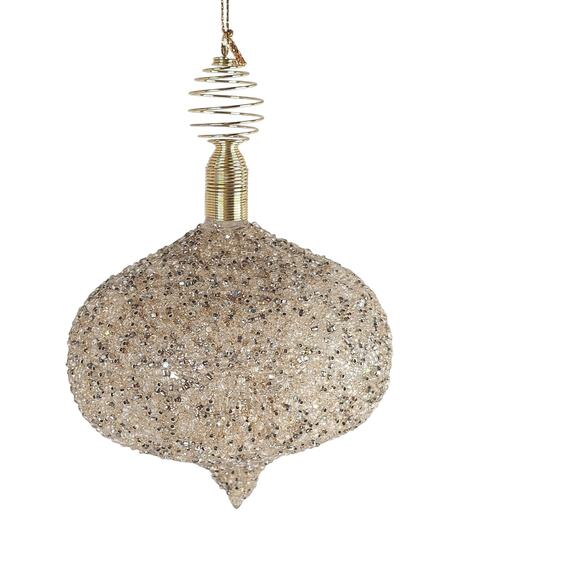 Beaded Onion Shape Christmas Ornament Gold Silver 5x4.5" Holiday Decor Christmas - Picture 13 of 16